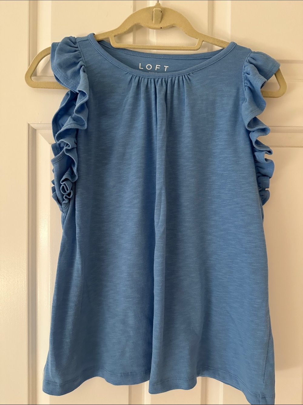 LOFT Light Blue Ruffled Sleeve Tank Top